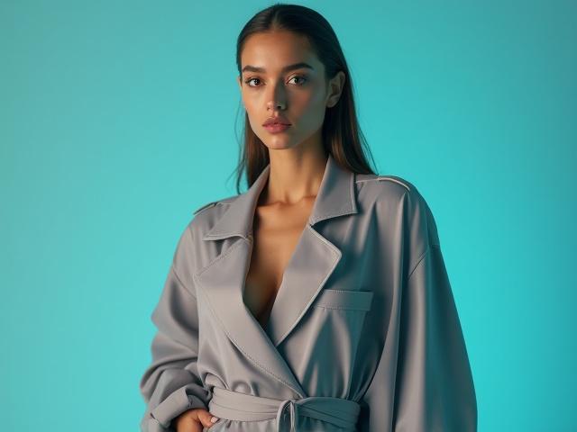 Fashion lookbook photography with a model posing in luxurious textile.